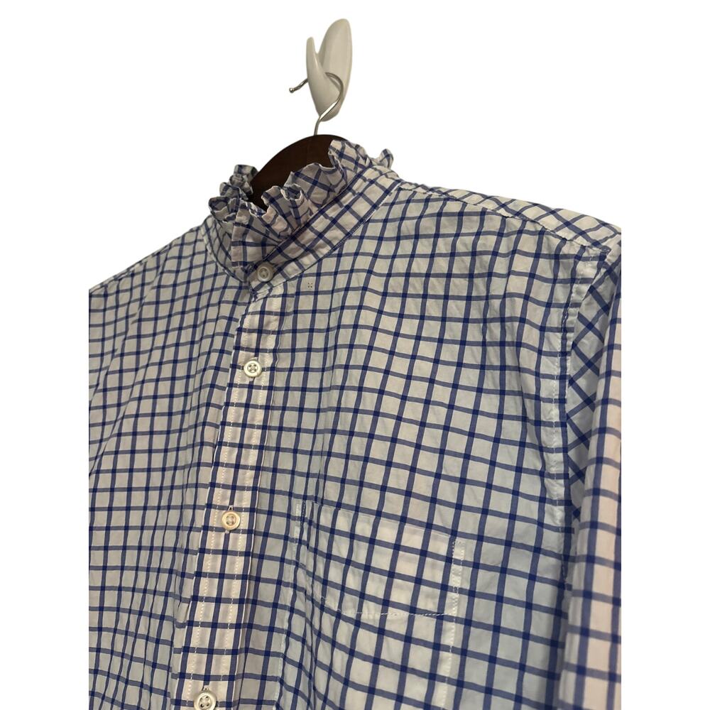 Womens Banana Republic Upcycled Ruffle Button Up Shirt Blue and Yellow Size M